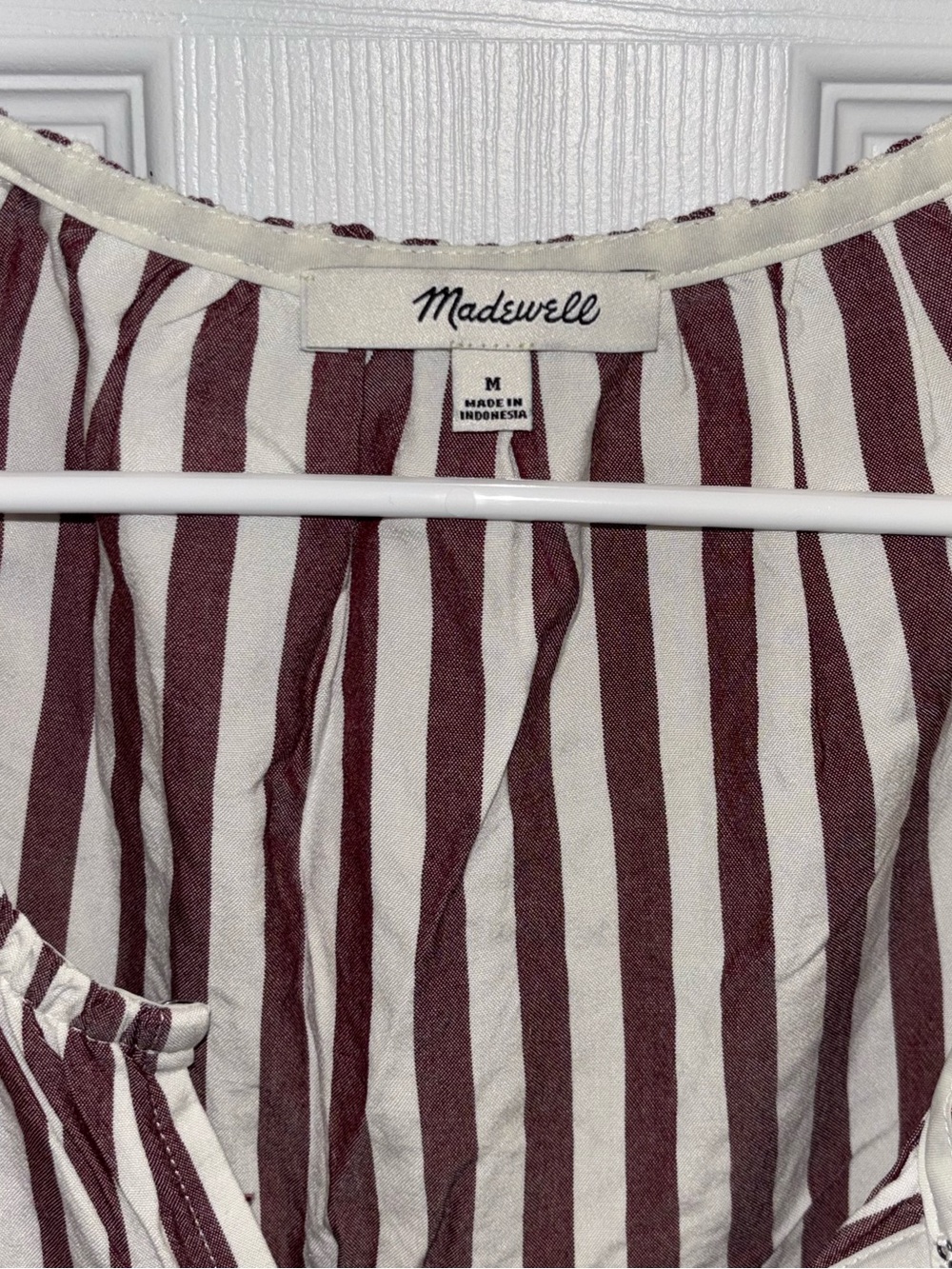 Madewell Women's Burgundy & White Stripe Peplum Ruffle Top sz M - Picture 3 of 3